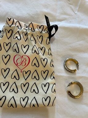 Brighton Hoop Earrings with Heart Print & gift Drawstring Pouch